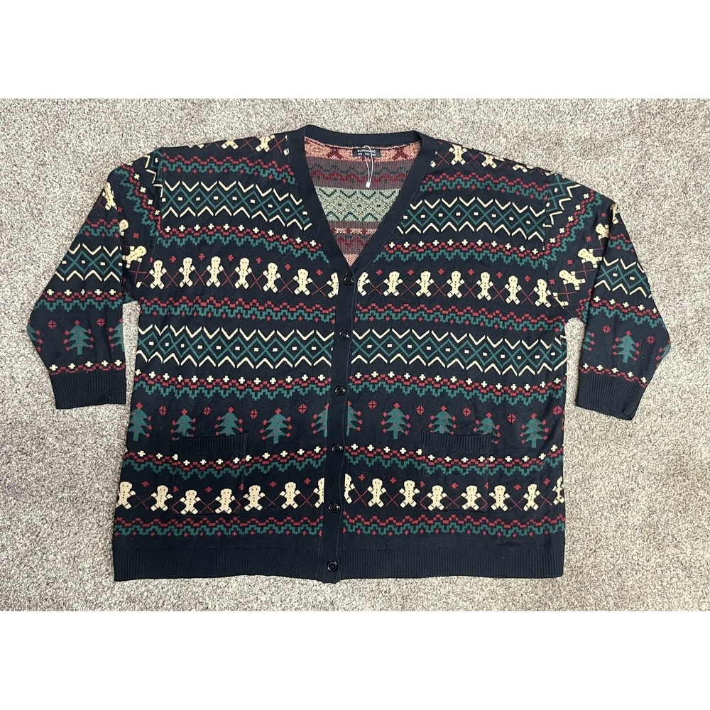 BloomChic Sweater Cardigan Womens 30 Black Gingerbread Ugly Xmas Holiday